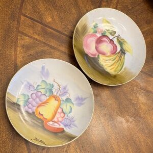 Pair of Vintage Hitomi Signed Decorative Porcelain wall Plates hand painted
